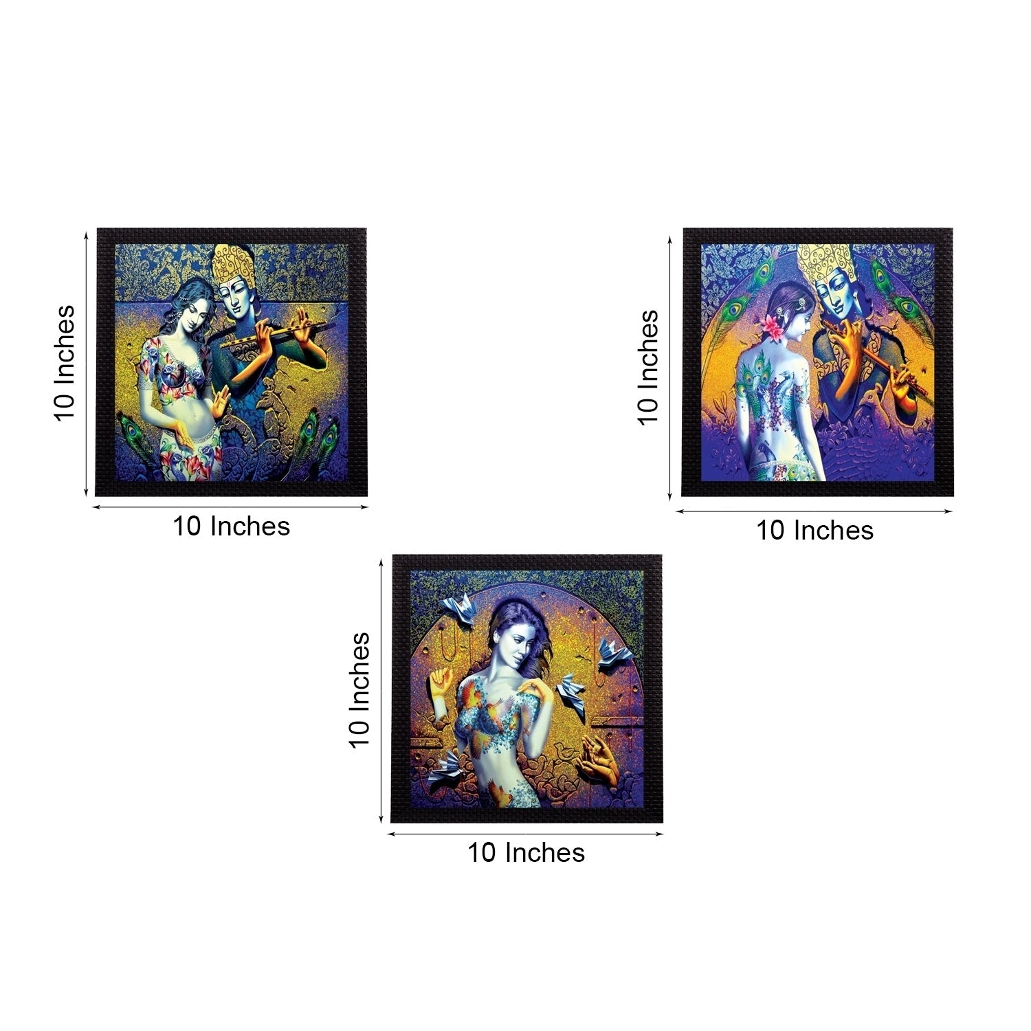 Set of 3 Abstract Radha Krishna Satin Matt Texture UV Art Painting Kafalo