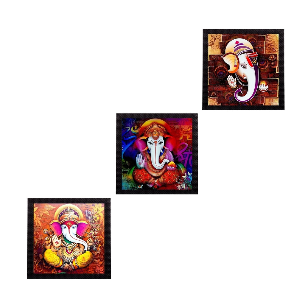 Set of 3 Lord Ganesha Satin Matt Texture UV Art Painting Kafalo