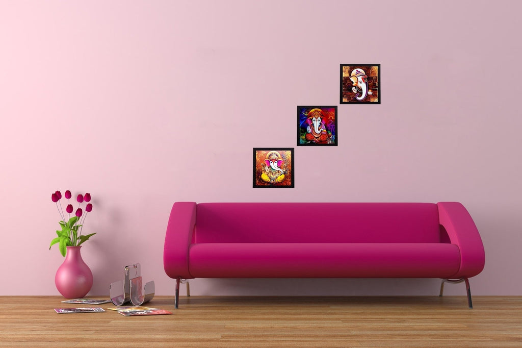 Set of 3 Lord Ganesha Satin Matt Texture UV Art Painting Kafalo