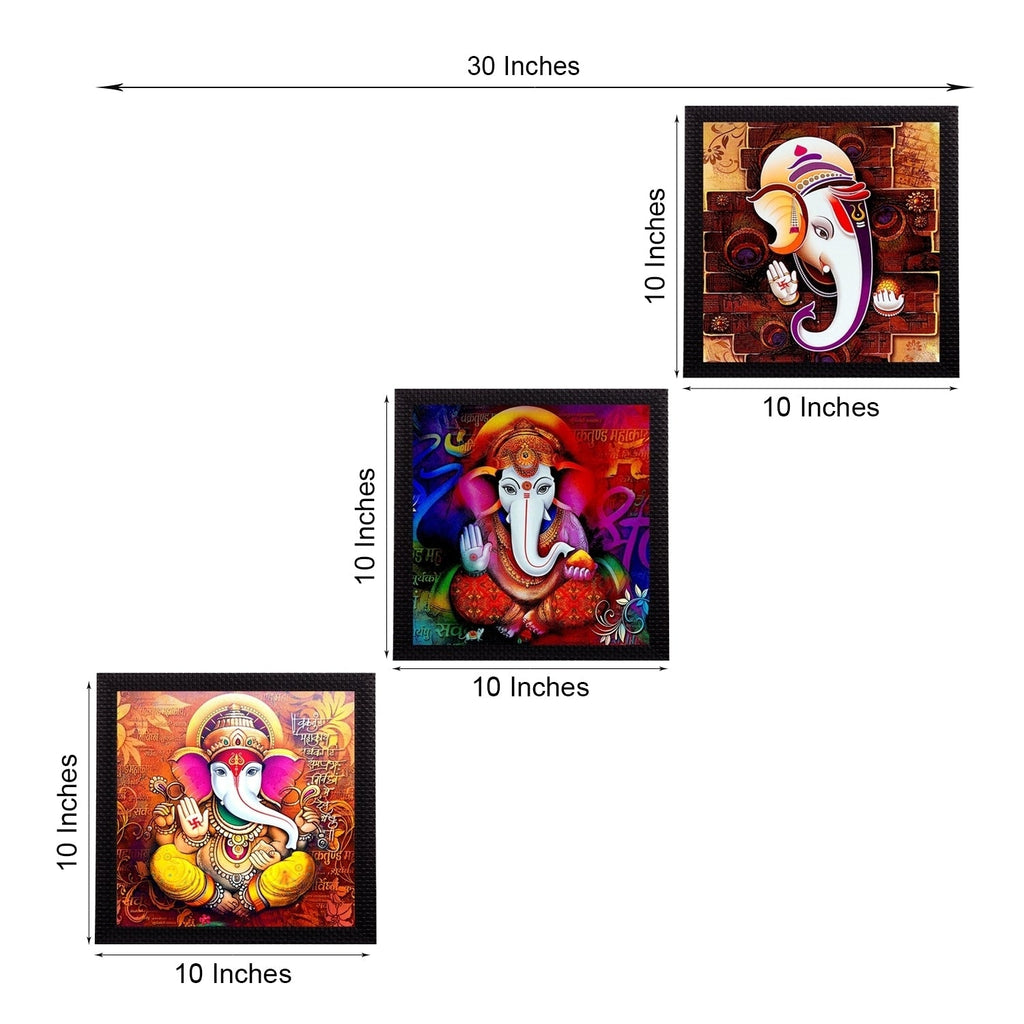 Set of 3 Lord Ganesha Satin Matt Texture UV Art Painting Kafalo
