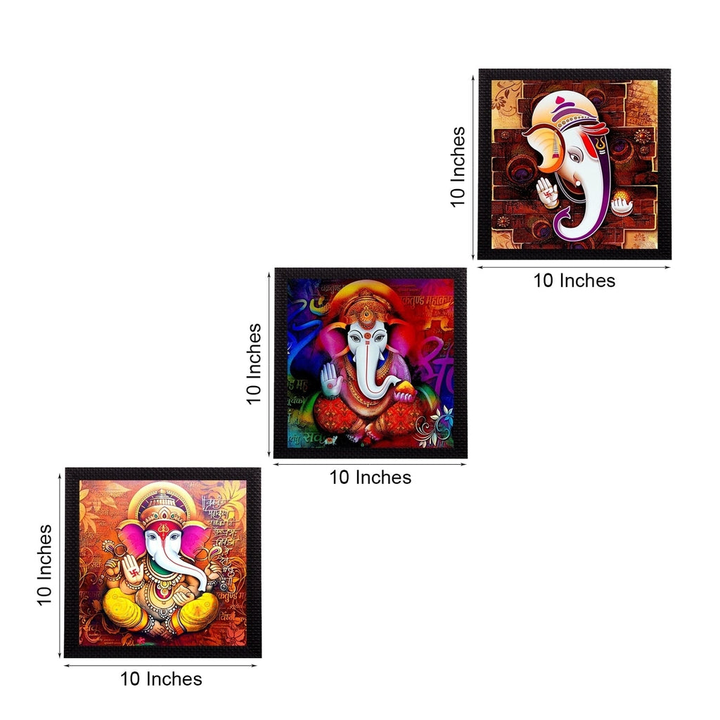 Set of 3 Lord Ganesha Satin Matt Texture UV Art Painting Kafalo