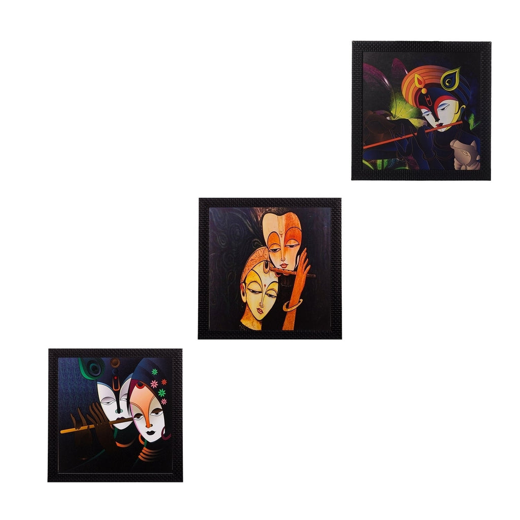 Set Of 3 Radha Krishna Satin Matt Texture UV Art Painting Kafalo