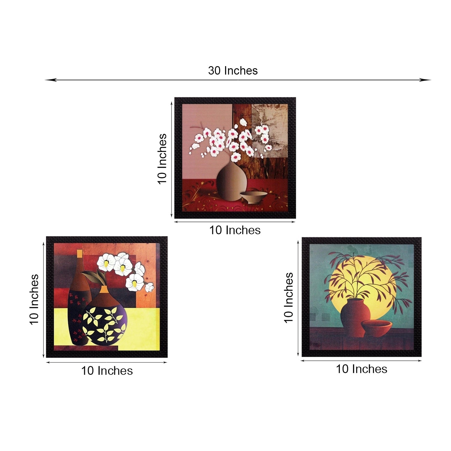 Set Of 3 Decorative Botanical Floral Pot Satin Matt Texture UV Art Painting Kafalo