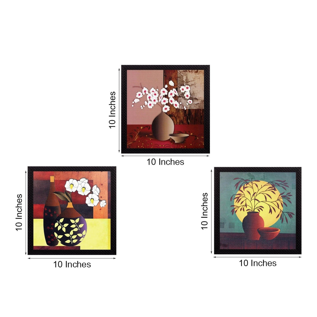 Set Of 3 Decorative Botanical Floral Pot Satin Matt Texture UV Art Painting Kafalo
