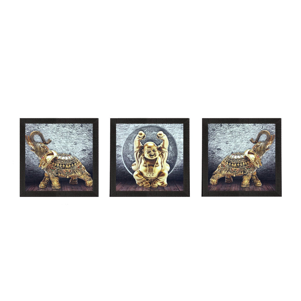Set Of 3 Buddha and Elephant Satin Matt Texture UV Art Painting Kafalo