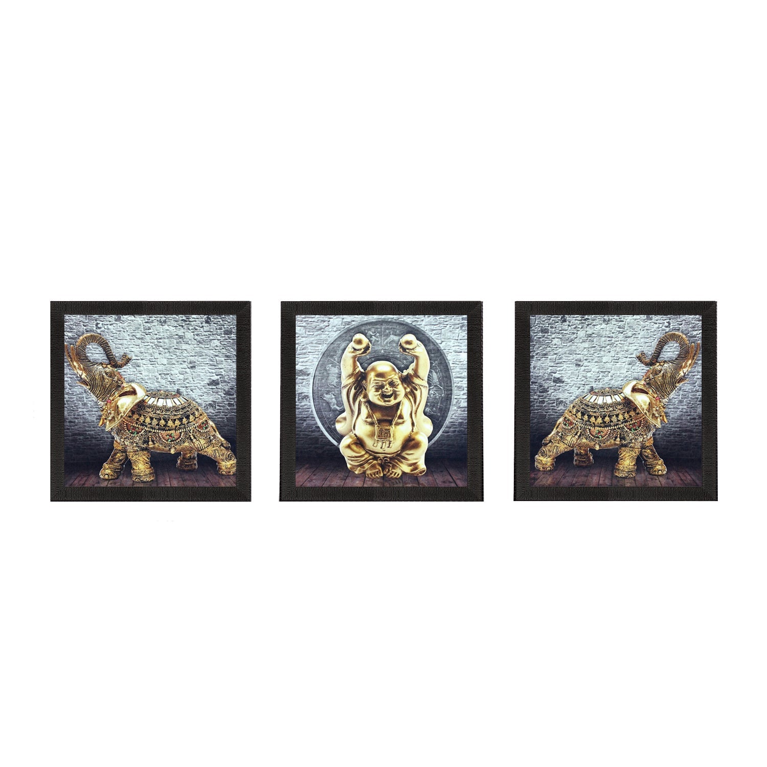 Set Of 3 Buddha and Elephant Satin Matt Texture UV Art Painting Kafalo