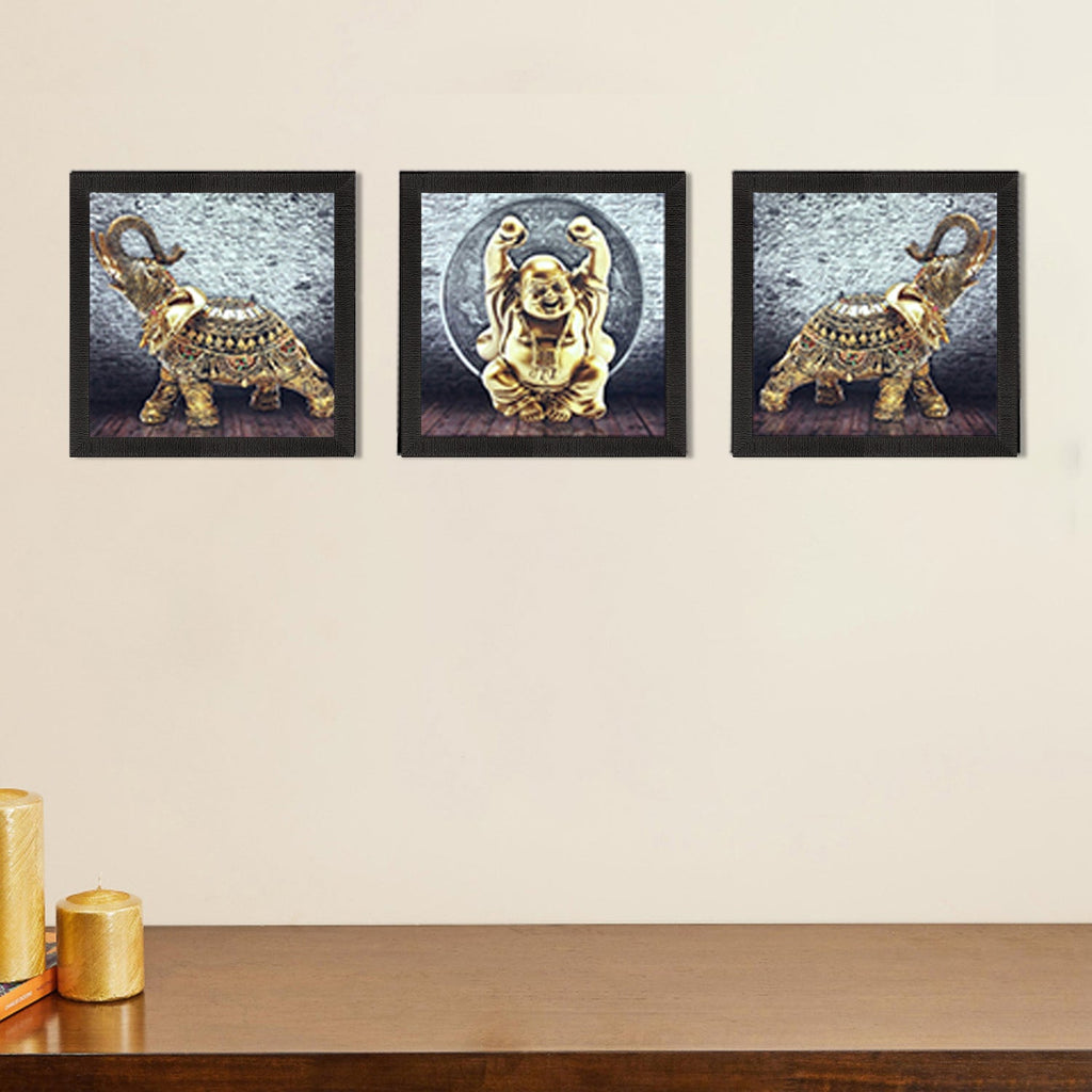 Set Of 3 Buddha and Elephant Satin Matt Texture UV Art Painting Kafalo