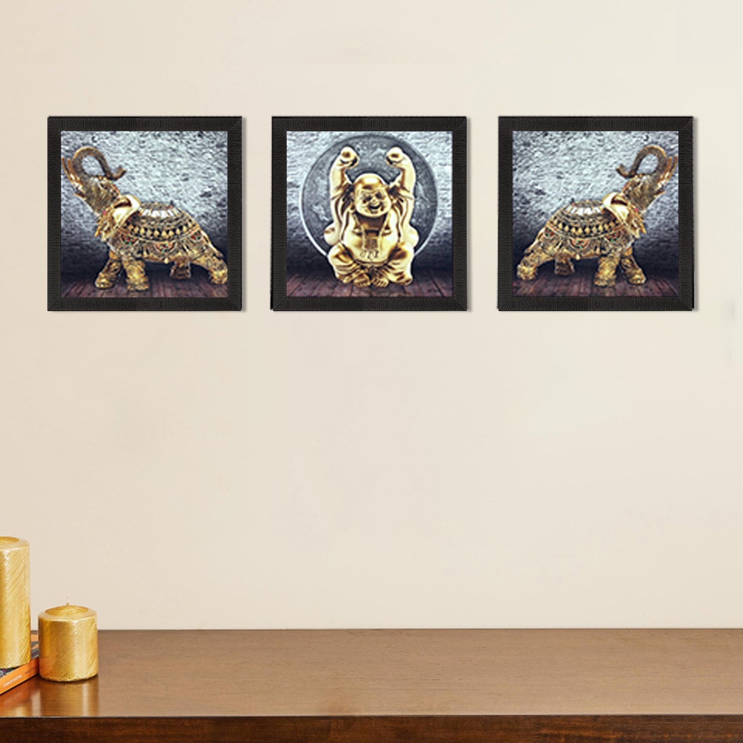 Set Of 3 Buddha and Elephant Satin Matt Texture UV Art Painting Kafalo