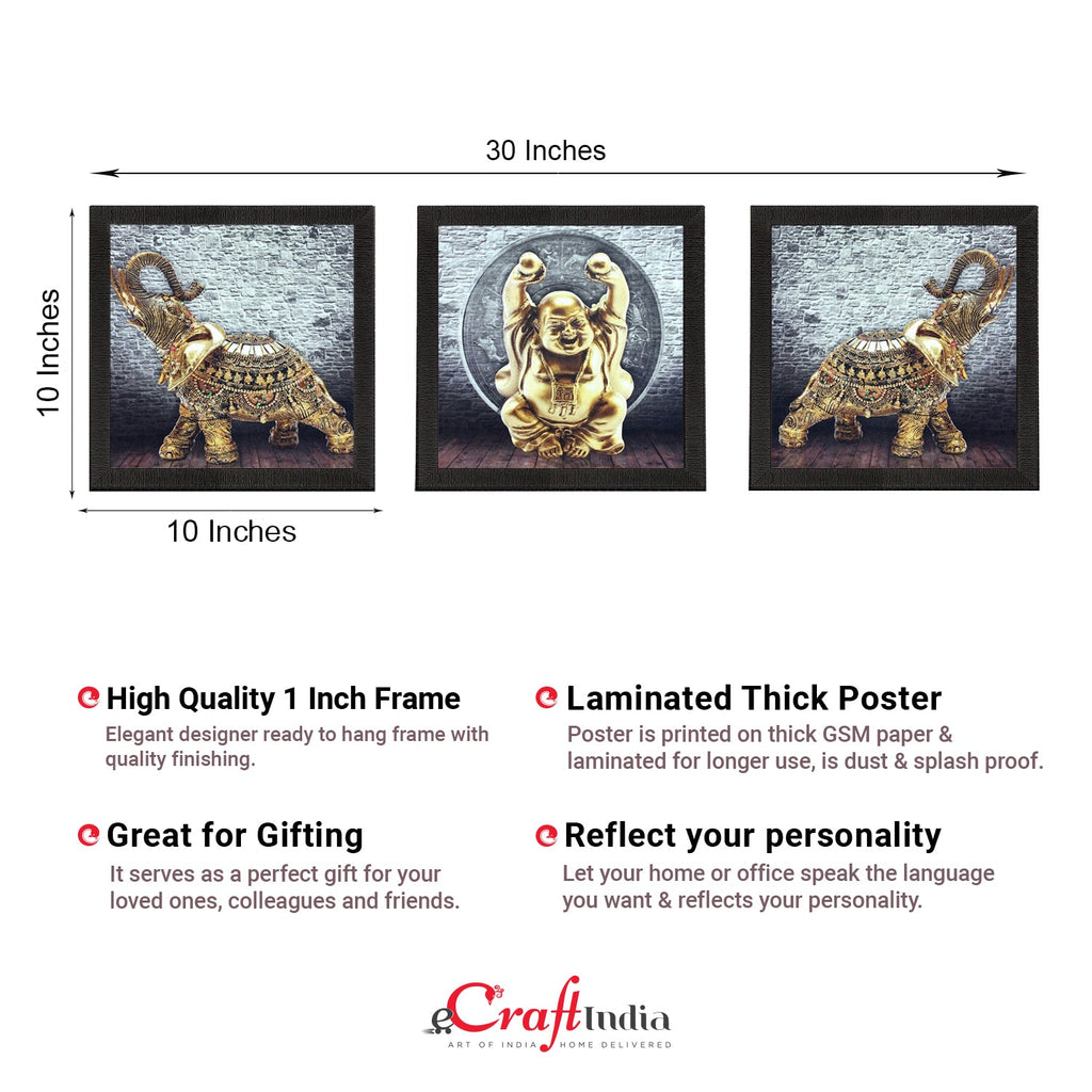 Set Of 3 Buddha and Elephant Satin Matt Texture UV Art Painting Kafalo