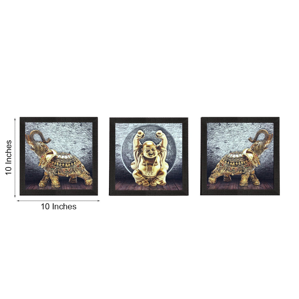 Set Of 3 Buddha and Elephant Satin Matt Texture UV Art Painting Kafalo
