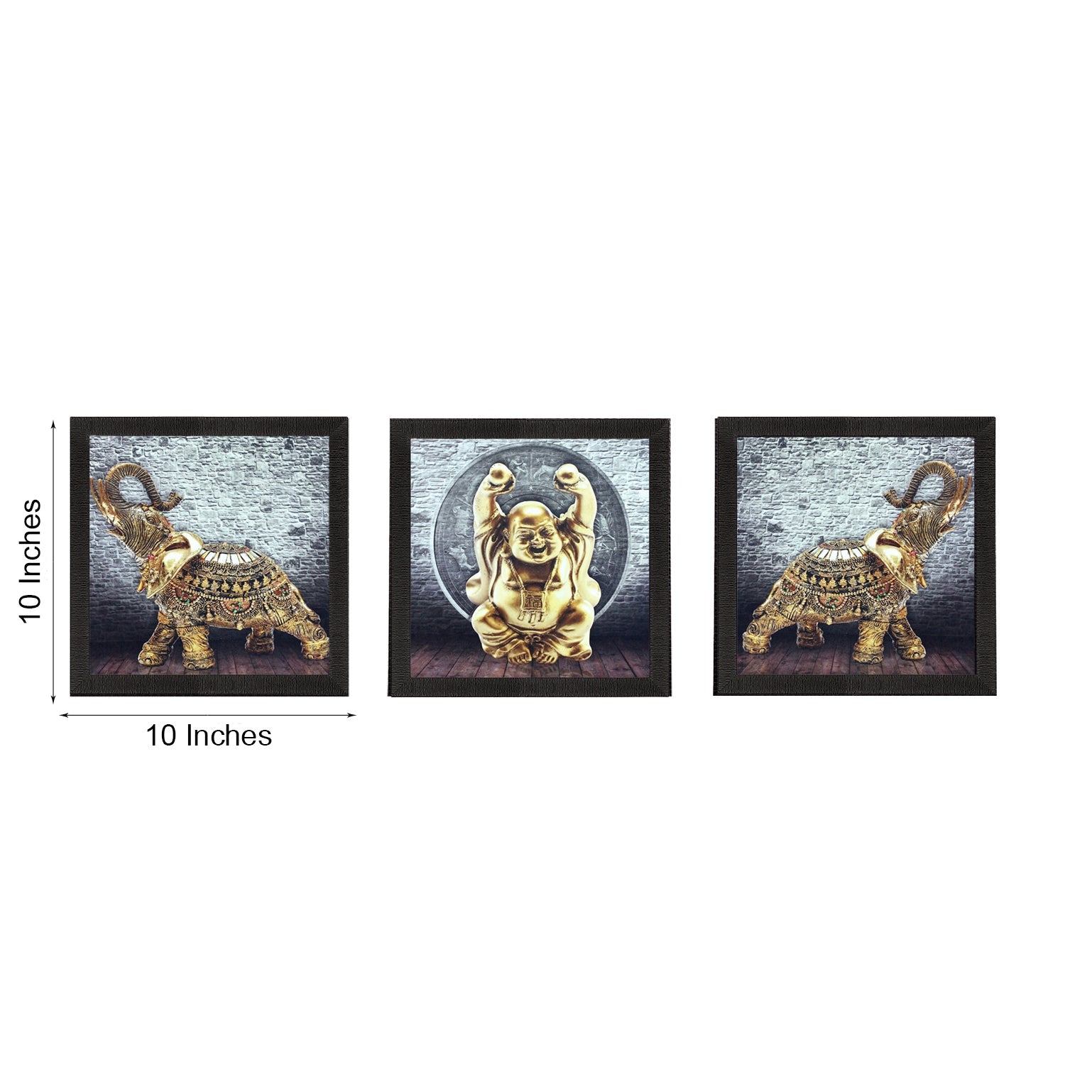 Set Of 3 Buddha and Elephant Satin Matt Texture UV Art Painting Kafalo