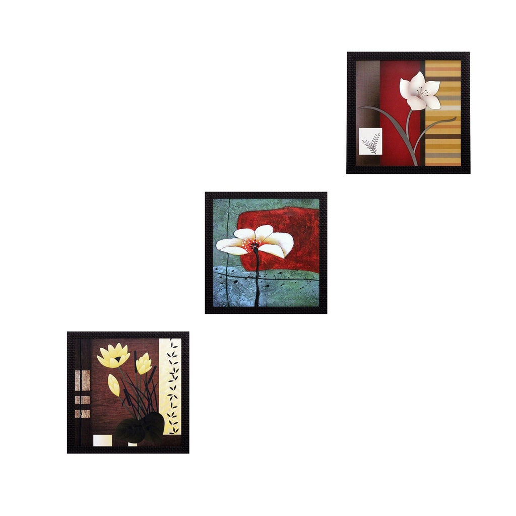 Set Of 3 Decorative Botanical Floral Pot Satin Matt Texture UV Art Painting Kafalo