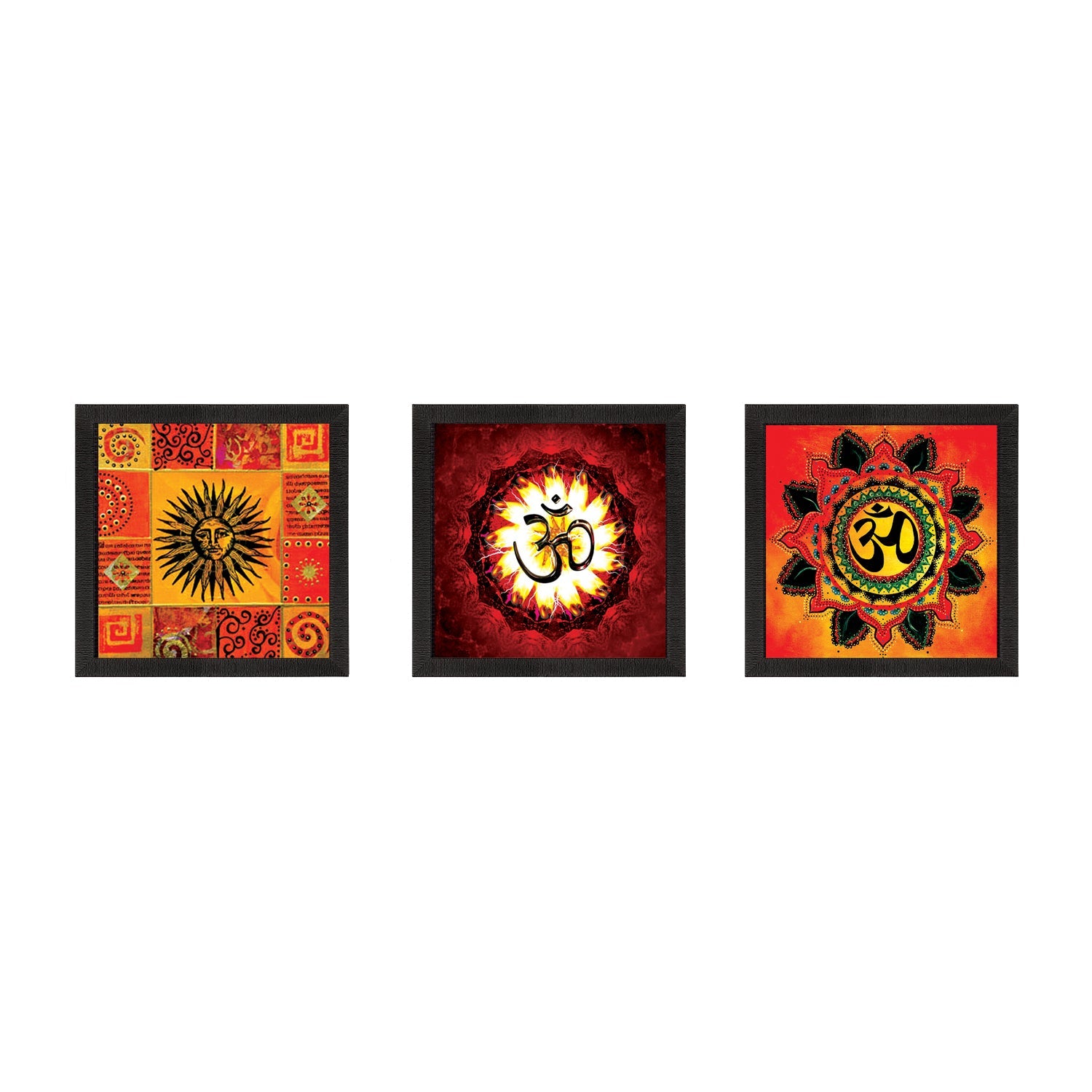 Set Of 3 Om and Sun Satin Matt Texture UV Art Painting Kafalo
