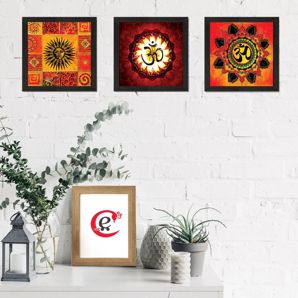 Set Of 3 Om and Sun Satin Matt Texture UV Art Painting Kafalo