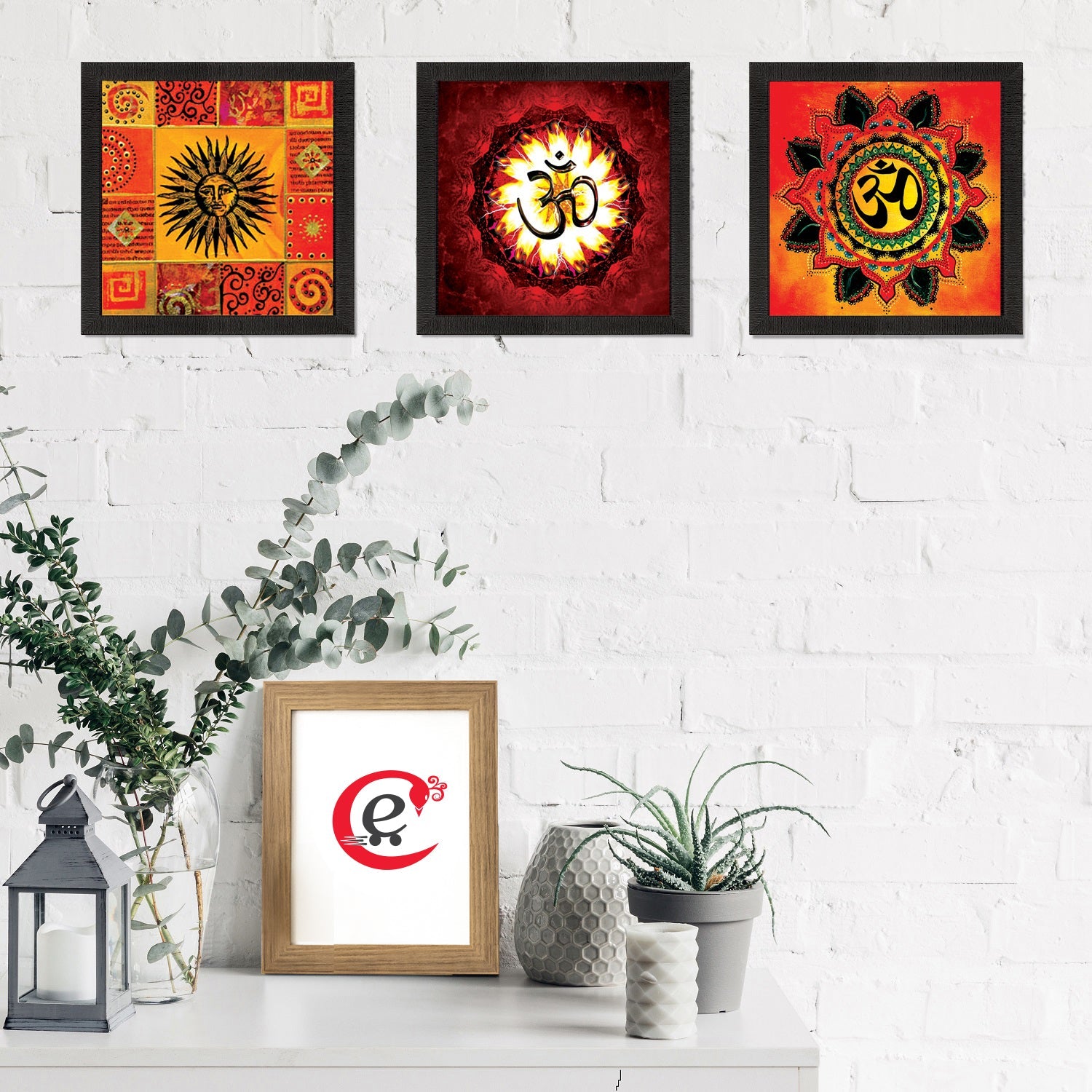 Set Of 3 Om and Sun Satin Matt Texture UV Art Painting Kafalo