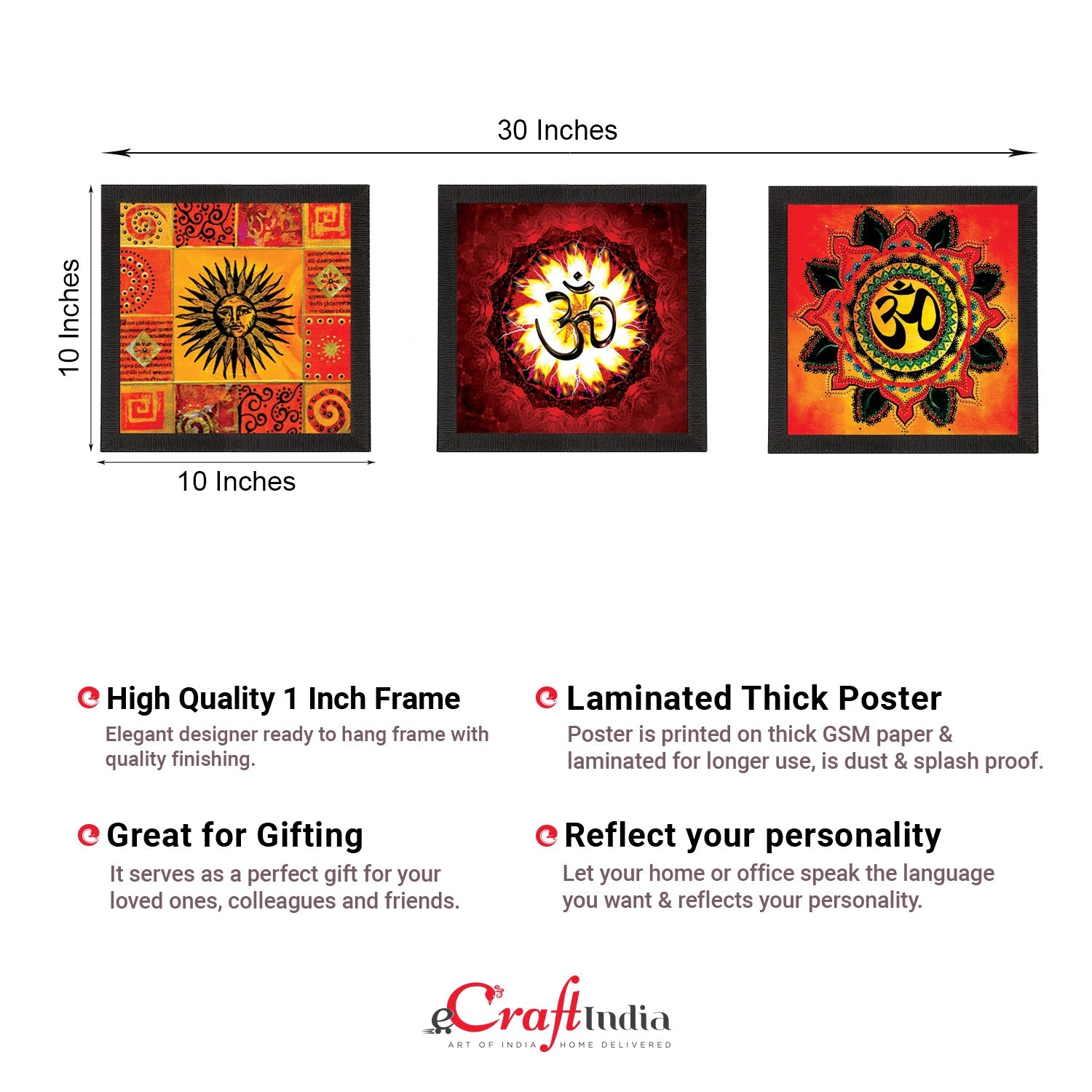 Set Of 3 Om and Sun Satin Matt Texture UV Art Painting Kafalo