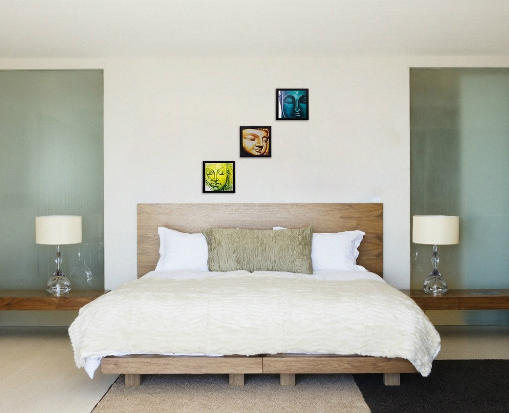 Set Of 3 Meditating Buddha Satin Matt Texture UV Art Painting Kafalo