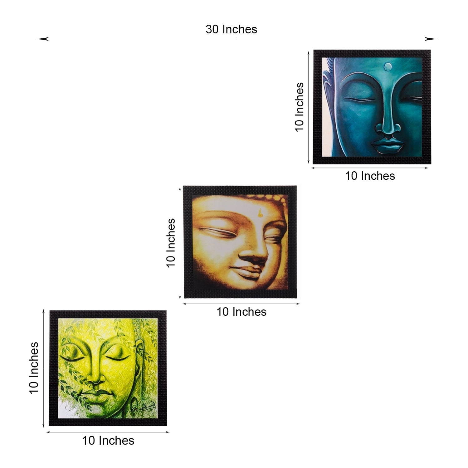 Set Of 3 Meditating Buddha Satin Matt Texture UV Art Painting Kafalo