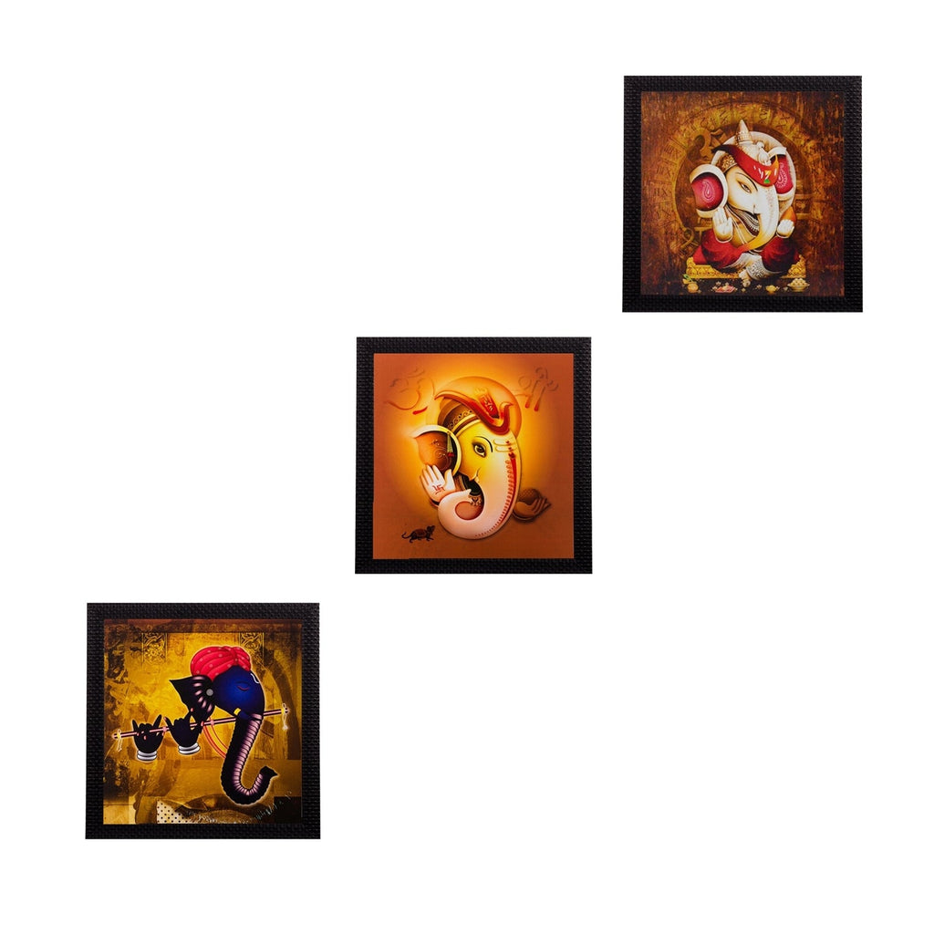 Set Of 3 Lord Ganesha Satin Matt Texture UV Art Painting Kafalo