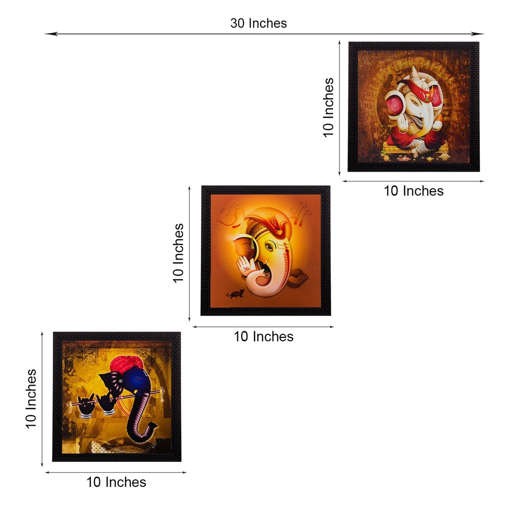 Set Of 3 Lord Ganesha Satin Matt Texture UV Art Painting Kafalo