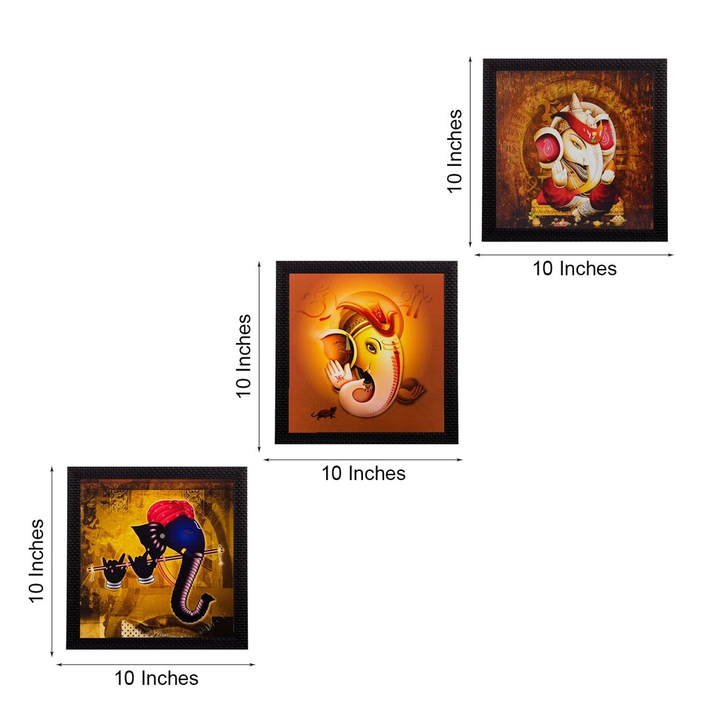 Set Of 3 Lord Ganesha Satin Matt Texture UV Art Painting Kafalo