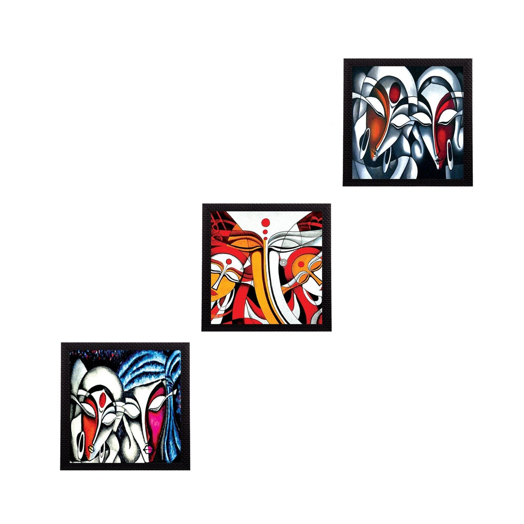 Set Of 3 Abstract Radha Krishna Satin Matt Texture UV Art Painting Kafalo
