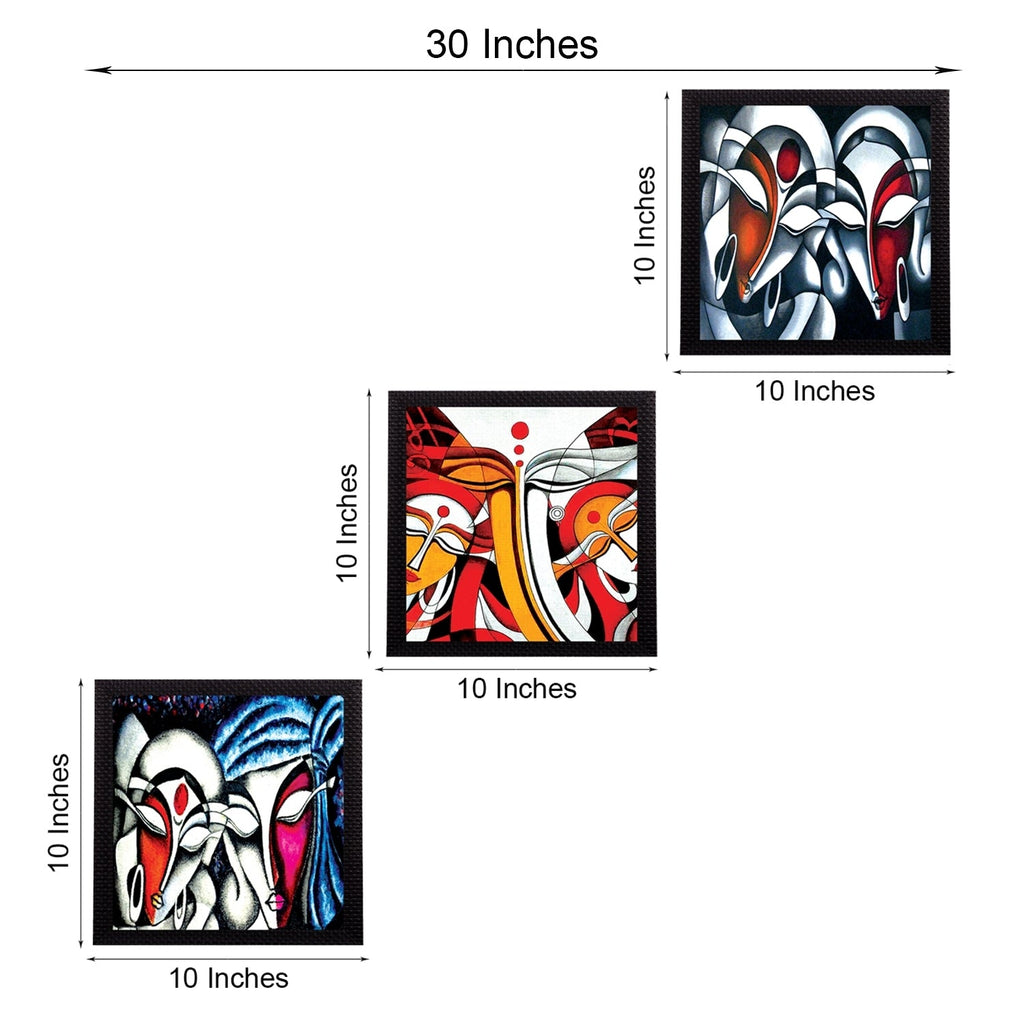 Set Of 3 Abstract Radha Krishna Satin Matt Texture UV Art Painting Kafalo