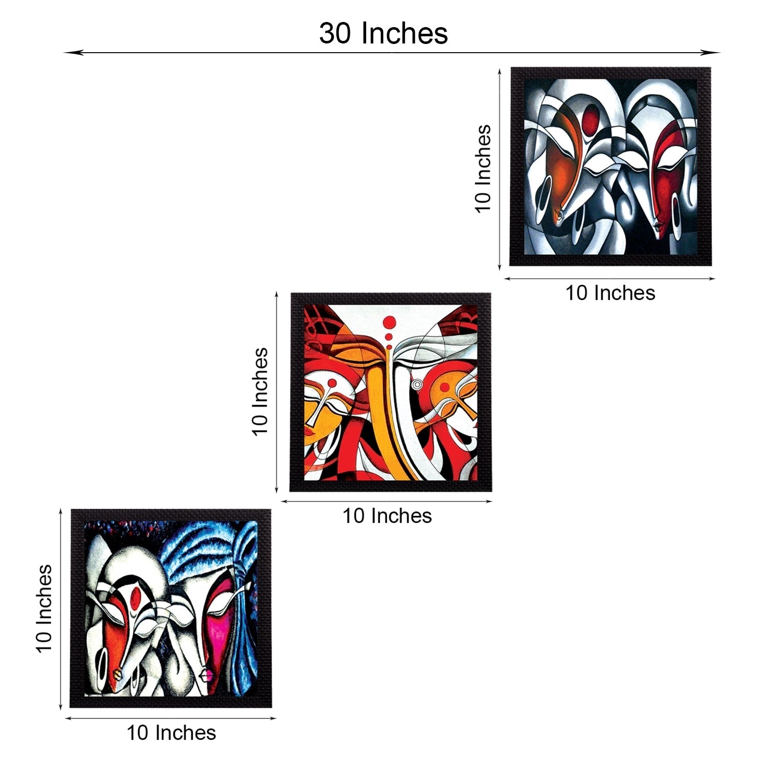 Set Of 3 Abstract Radha Krishna Satin Matt Texture UV Art Painting Kafalo