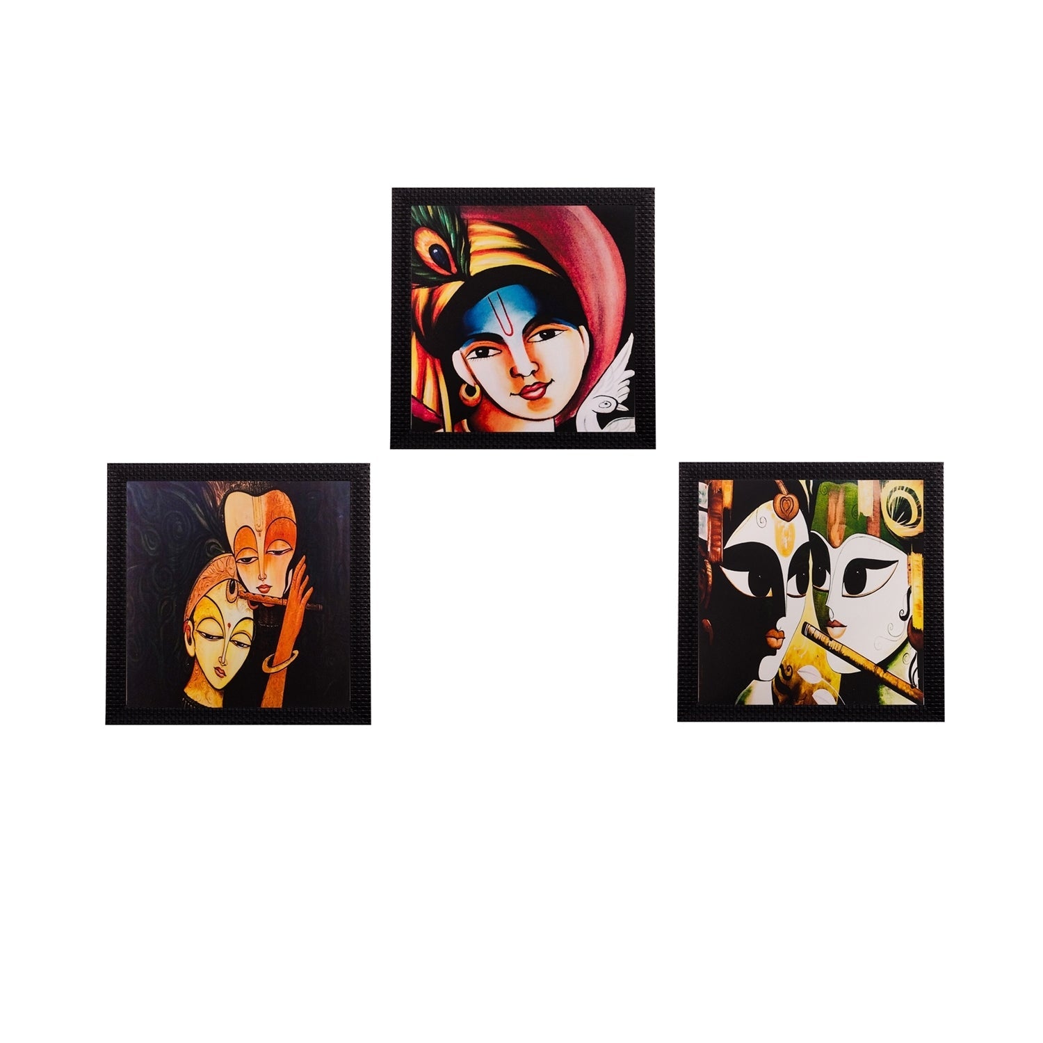 Set Of 3 Radha Krishna Satin Matt Texture UV Art Painting Kafalo