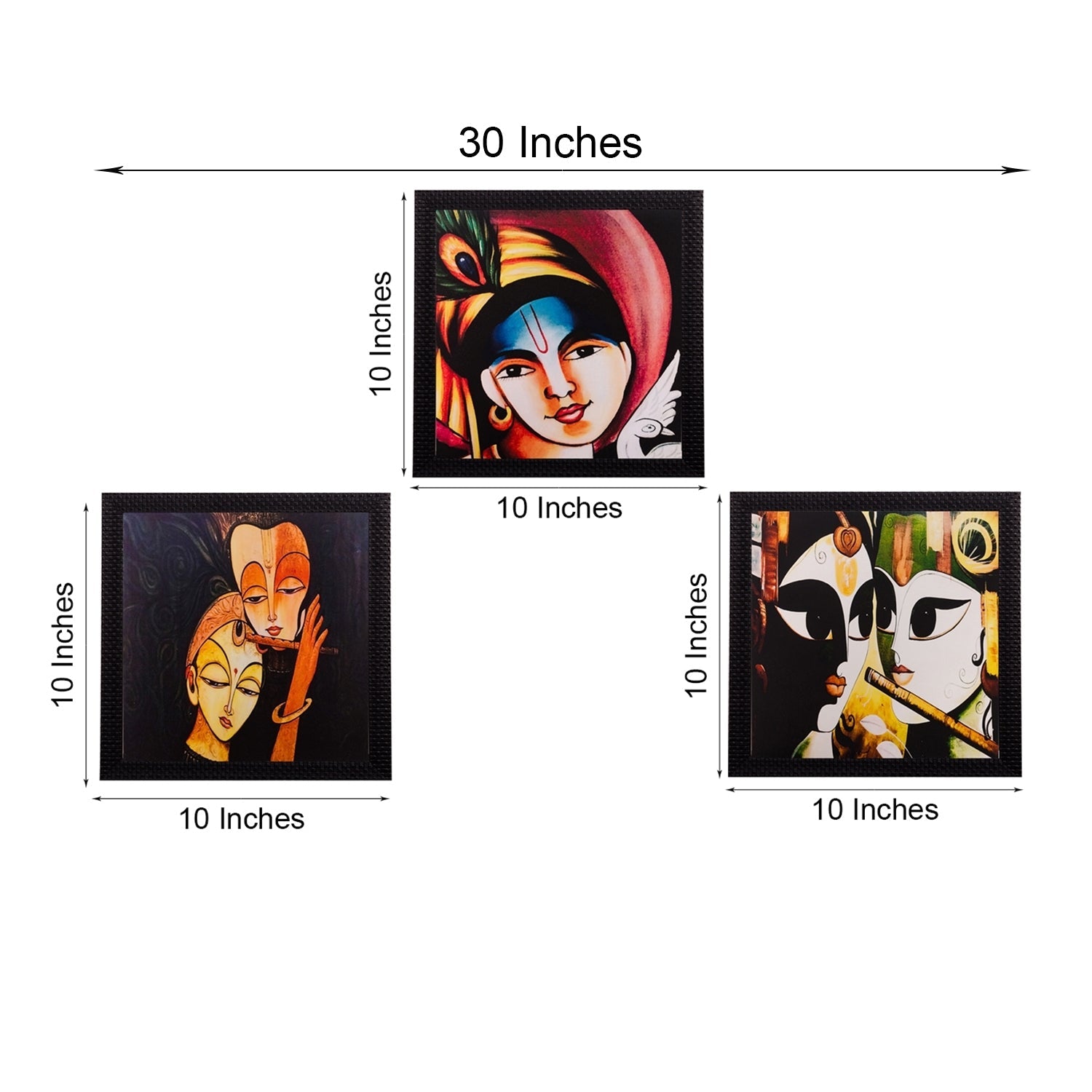 Set Of 3 Radha Krishna Satin Matt Texture UV Art Painting Kafalo