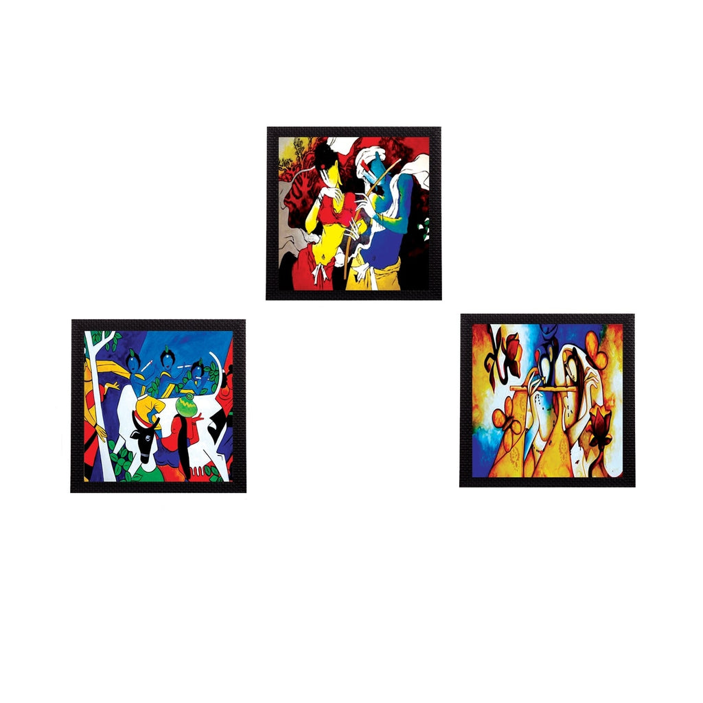 Set Of 3 Abstract Radha Krishna Satin Matt Texture UV Art Painting Kafalo
