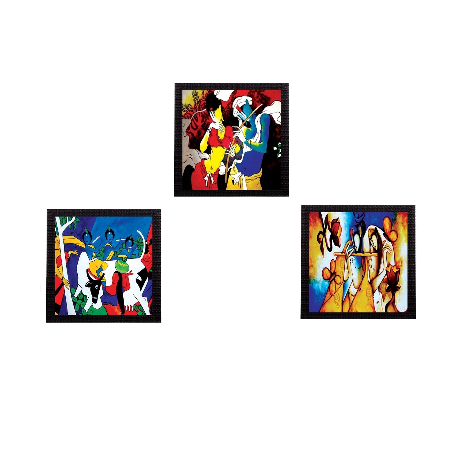 Set Of 3 Abstract Radha Krishna Satin Matt Texture UV Art Painting Kafalo