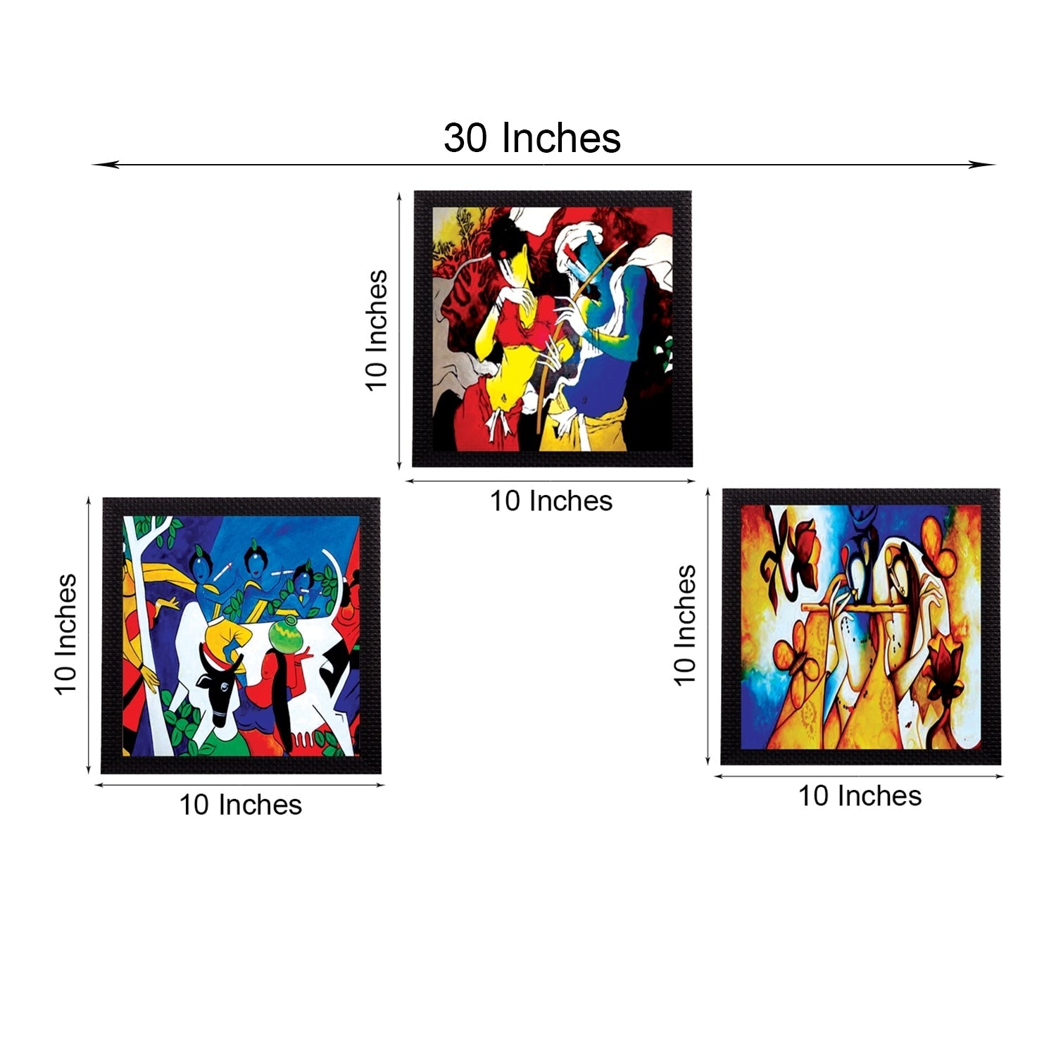 Set Of 3 Abstract Radha Krishna Satin Matt Texture UV Art Painting Kafalo