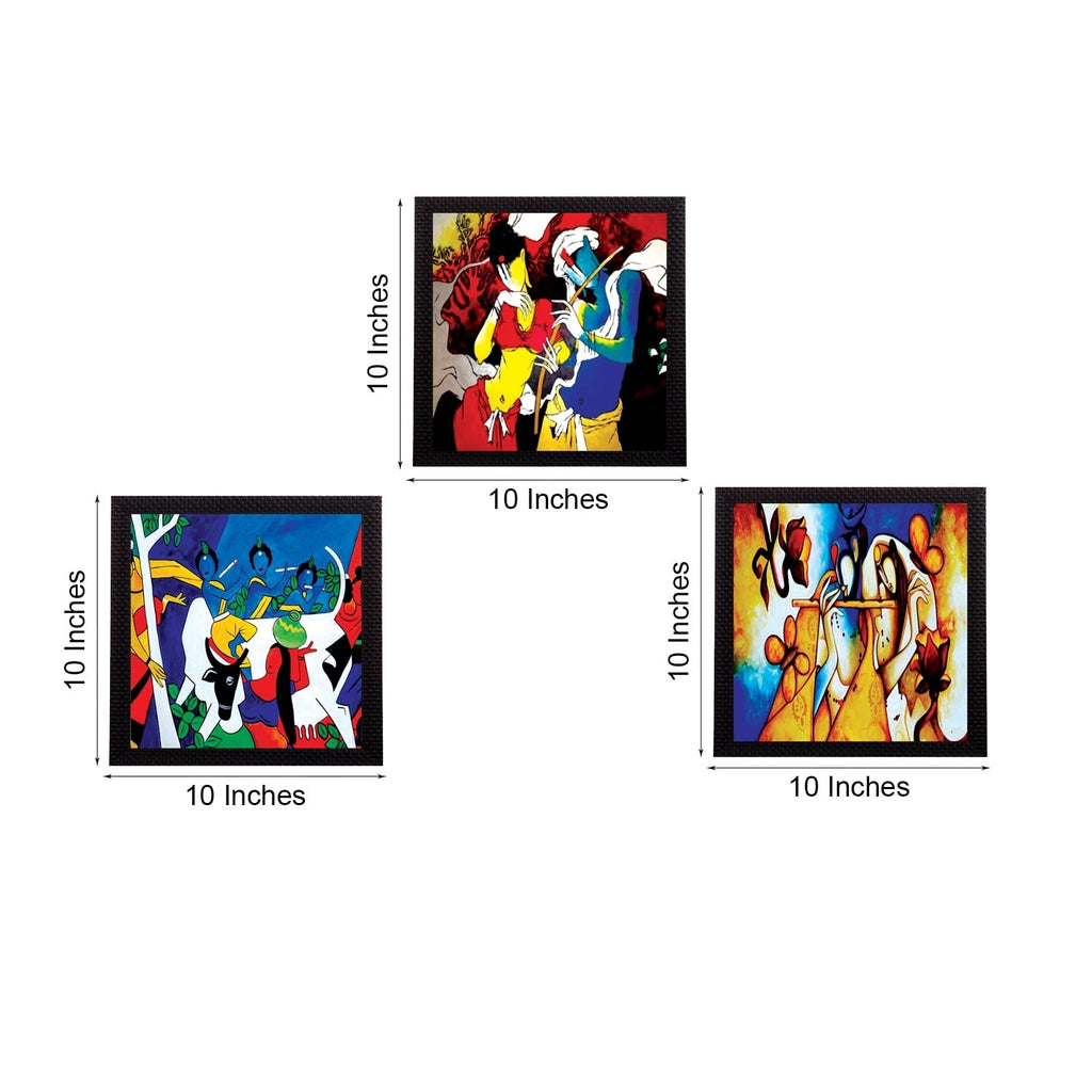 Set Of 3 Abstract Radha Krishna Satin Matt Texture UV Art Painting Kafalo