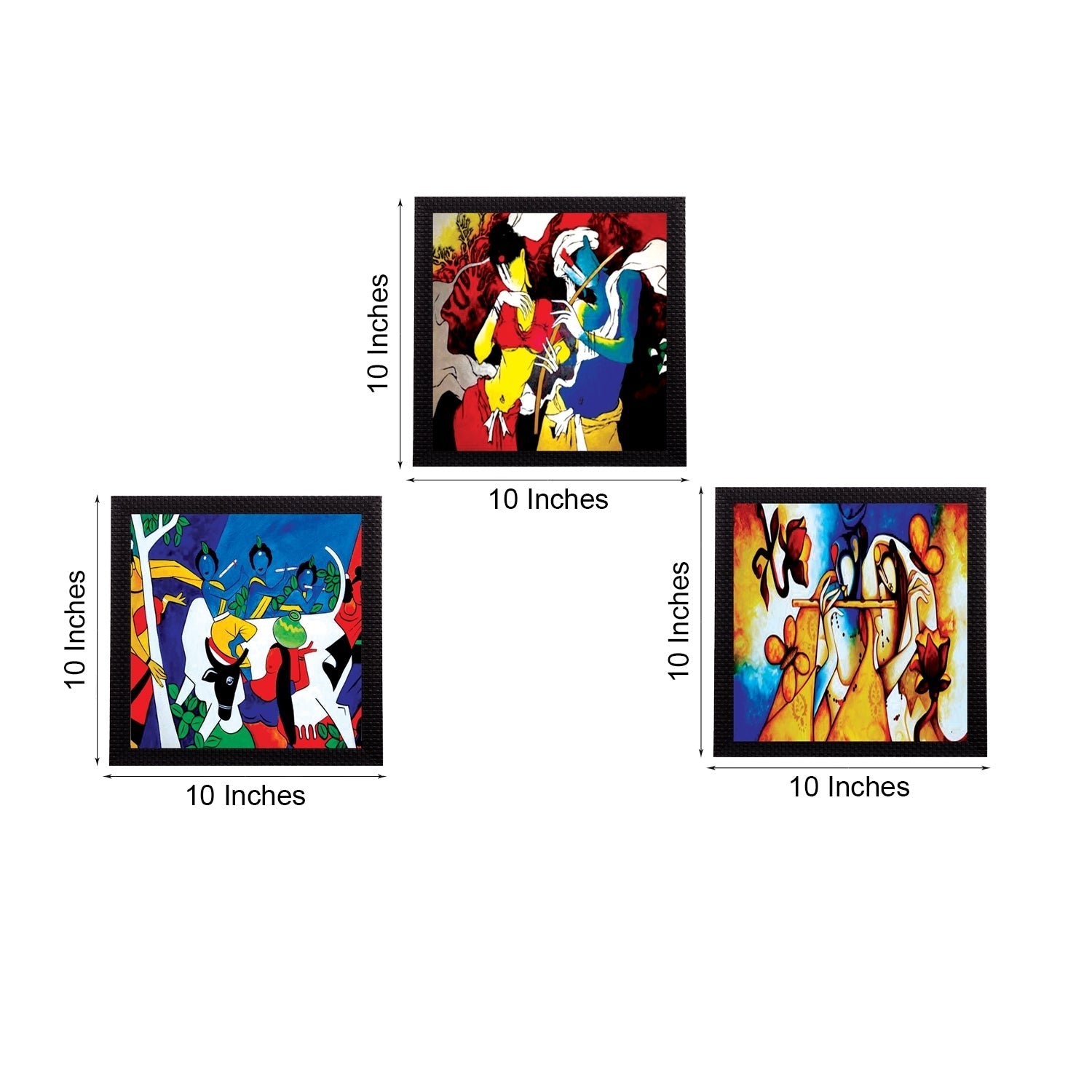 Set Of 3 Abstract Radha Krishna Satin Matt Texture UV Art Painting Kafalo