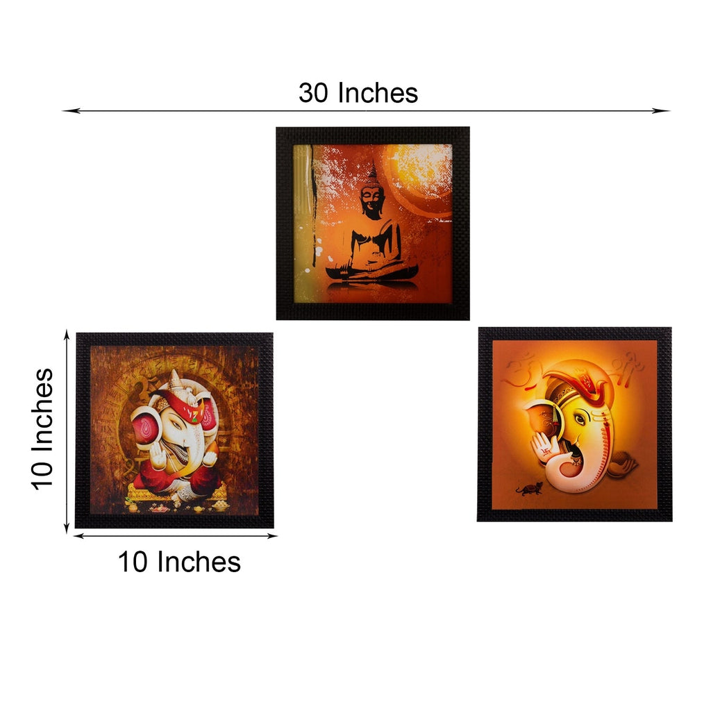 Set Of 3 Lord Ganesha & Buddha Satin Matt Texture UV Art Painting Kafalo