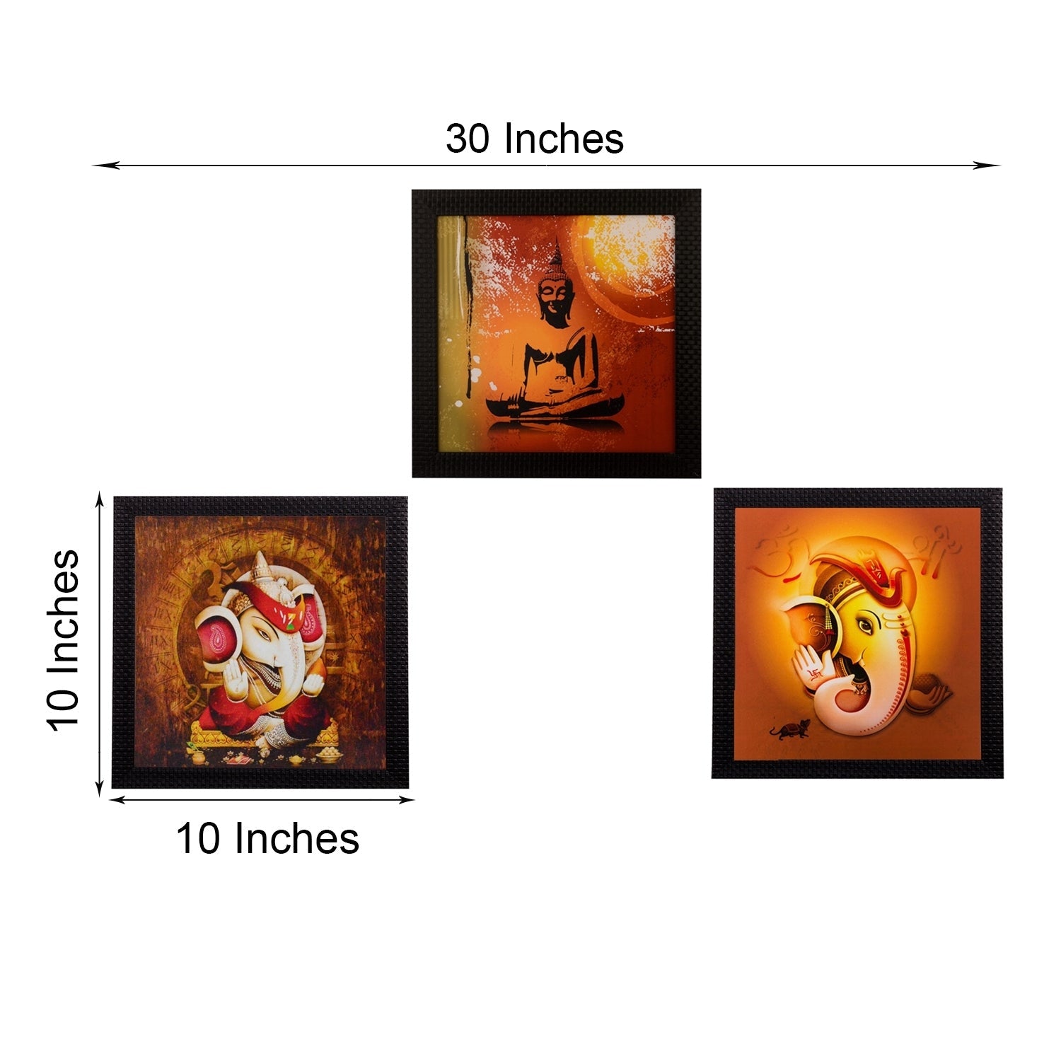 Set Of 3 Lord Ganesha & Buddha Satin Matt Texture UV Art Painting Kafalo