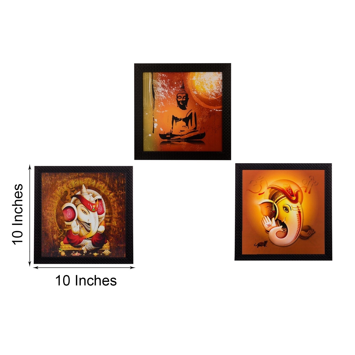 Set Of 3 Lord Ganesha & Buddha Satin Matt Texture UV Art Painting Kafalo