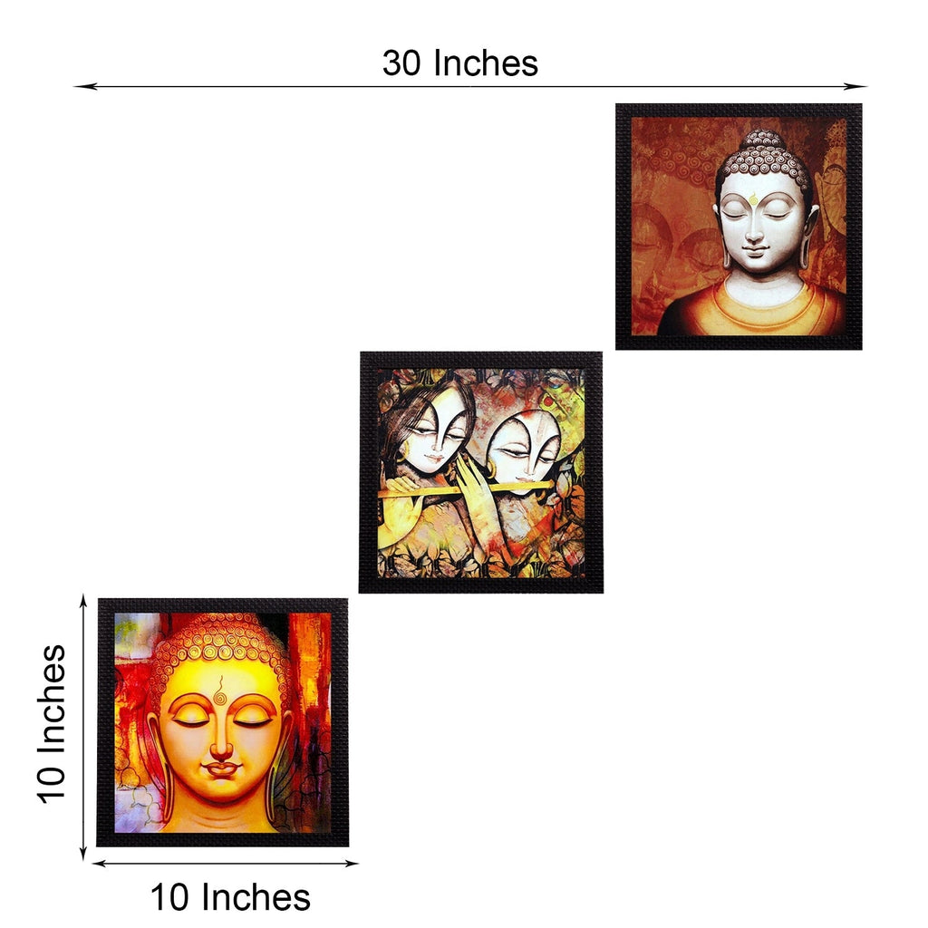 Set Of 3 Radha Krishna and Buddha Satin Matt Texture UV Art Painting Kafalo