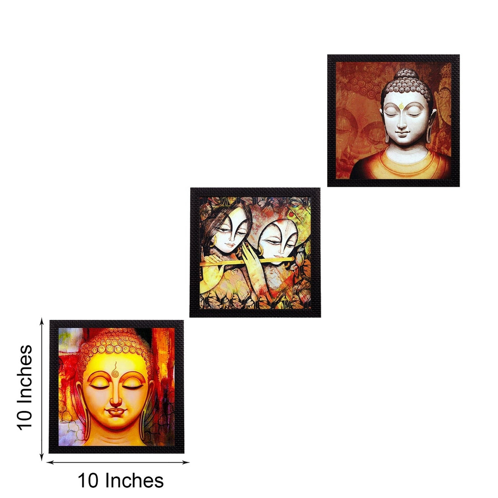 Set Of 3 Radha Krishna and Buddha Satin Matt Texture UV Art Painting Kafalo