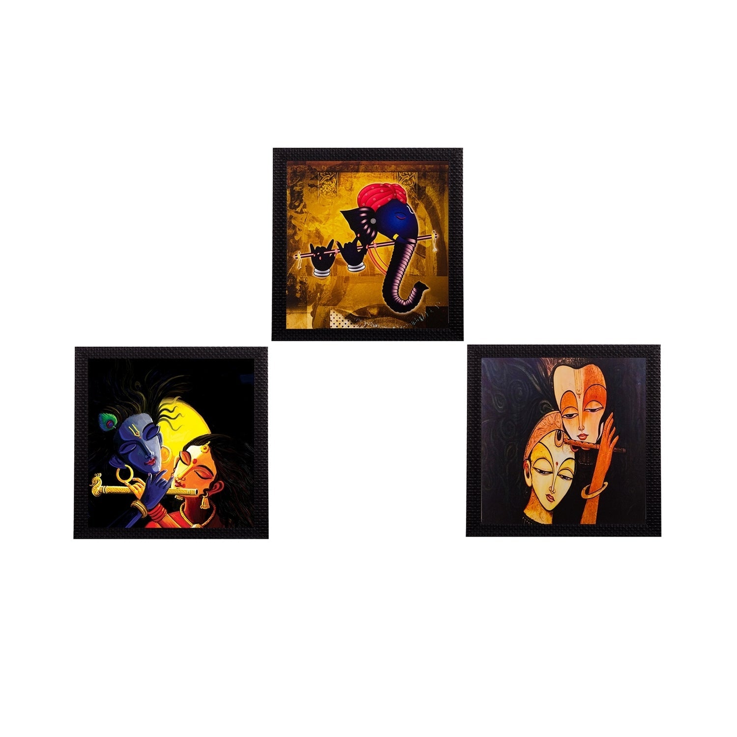 Set Of 3 Radha Krishna and Ganesha Satin Matt Texture UV Art Painting Kafalo