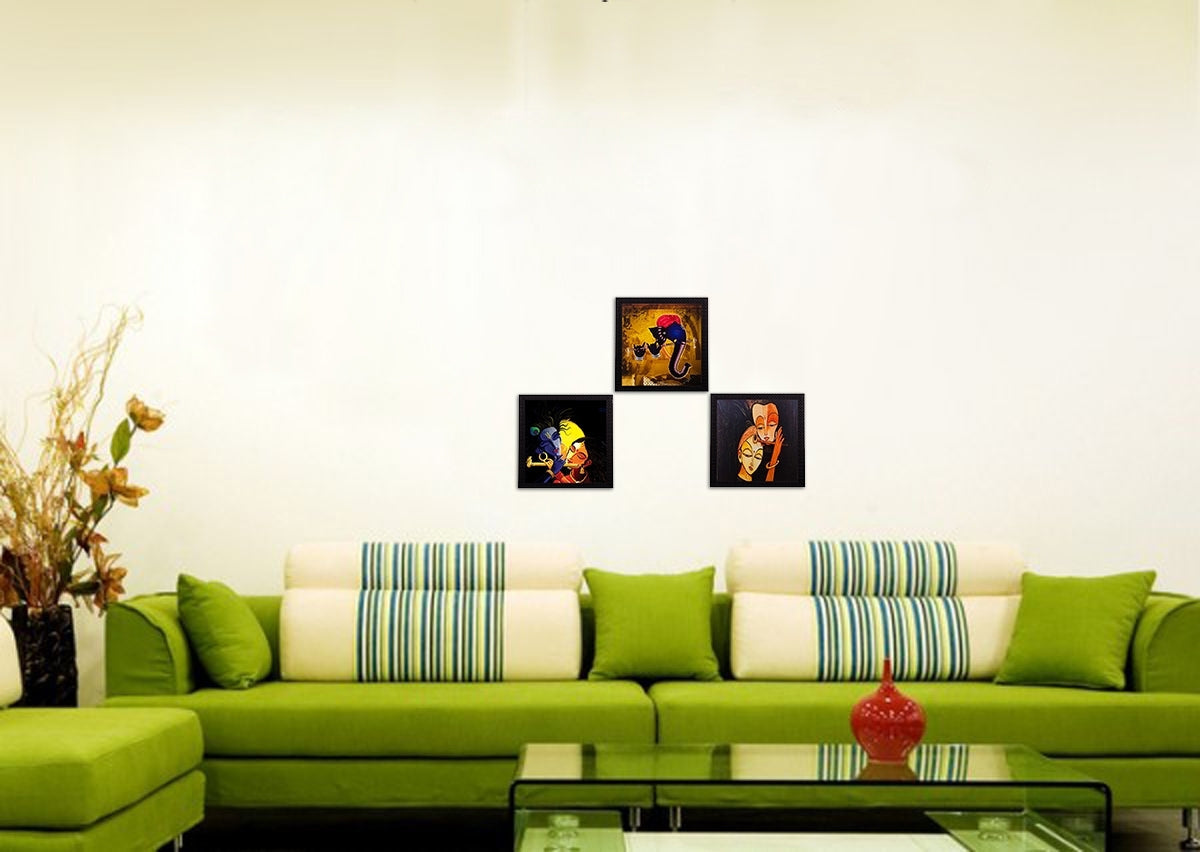 Set Of 3 Radha Krishna and Ganesha Satin Matt Texture UV Art Painting Kafalo
