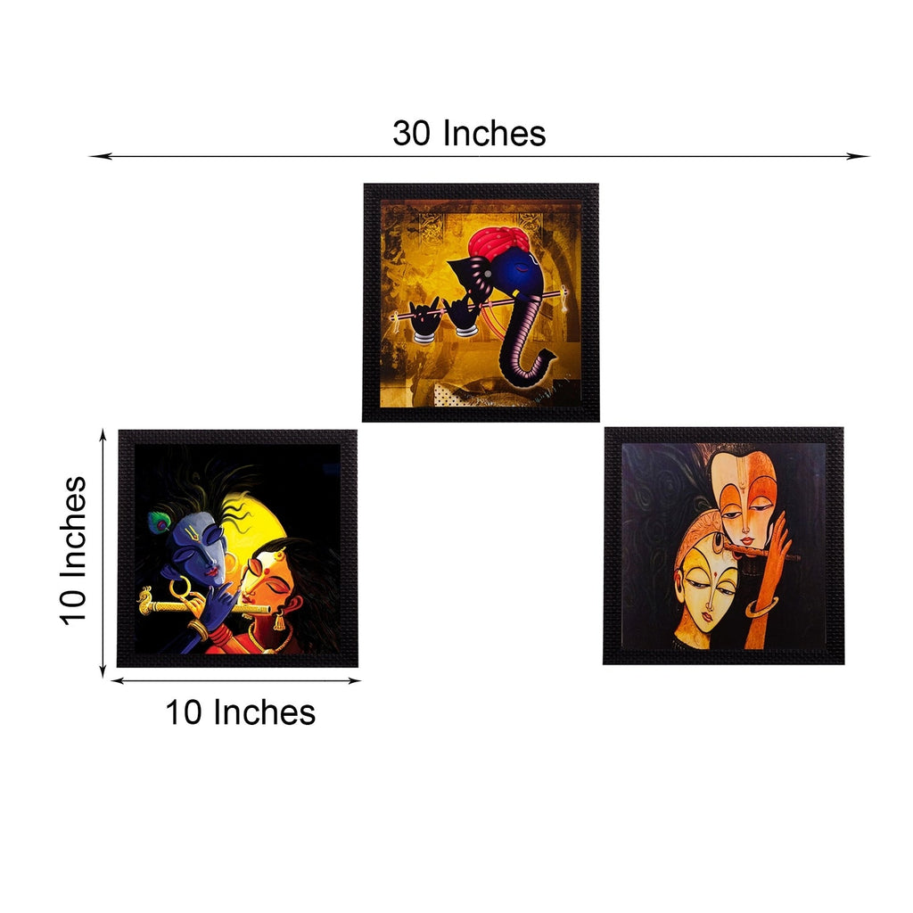 Set Of 3 Radha Krishna and Ganesha Satin Matt Texture UV Art Painting Kafalo