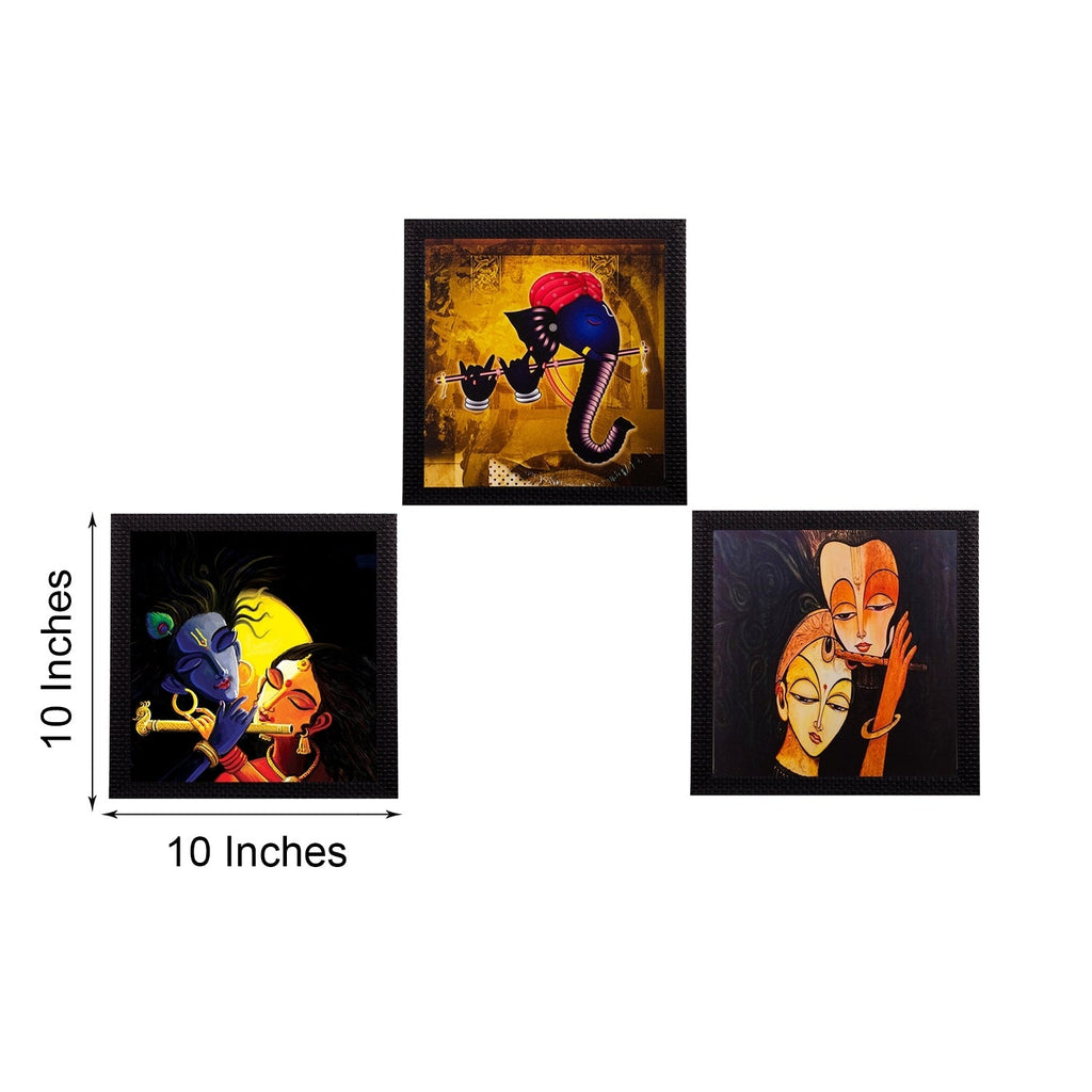 Set Of 3 Radha Krishna and Ganesha Satin Matt Texture UV Art Painting Kafalo