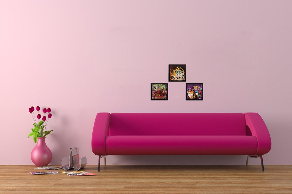 Set Of 3 Radha Krishna Satin Matt Texture UV Art Painting Kafalo
