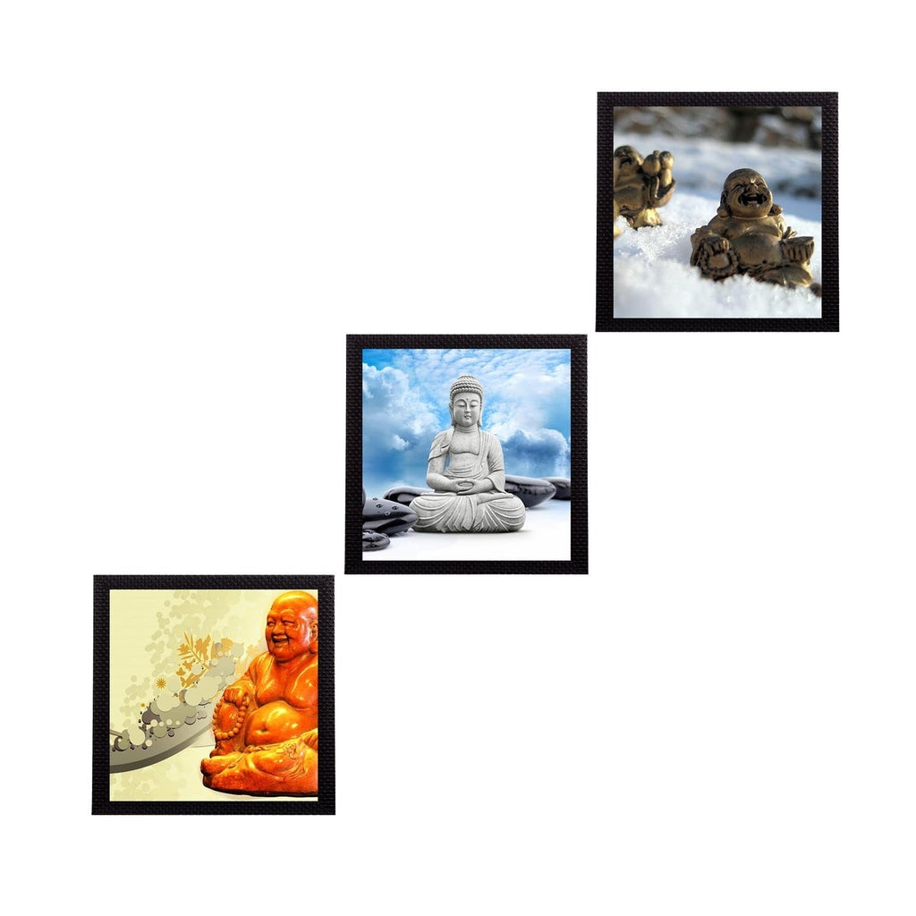 Set Of 3 Lord Buddha Satin Matt Texture UV Art Painting Kafalo