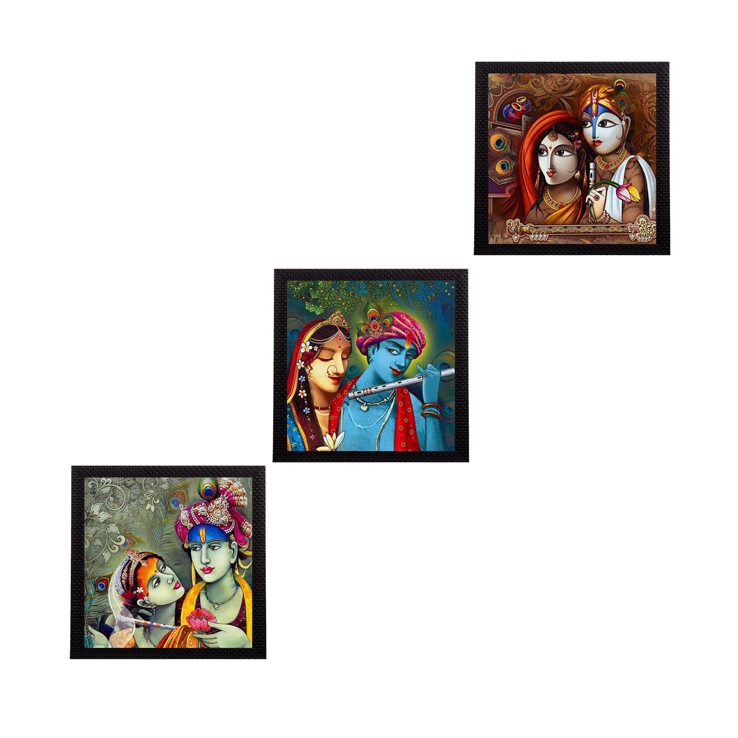 Set Of 3 Radha Krishna Satin Matt Texture UV Art Painting Kafalo