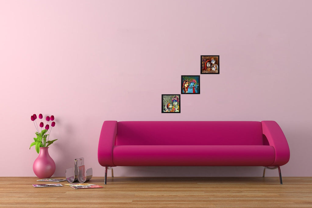 Set Of 3 Radha Krishna Satin Matt Texture UV Art Painting Kafalo