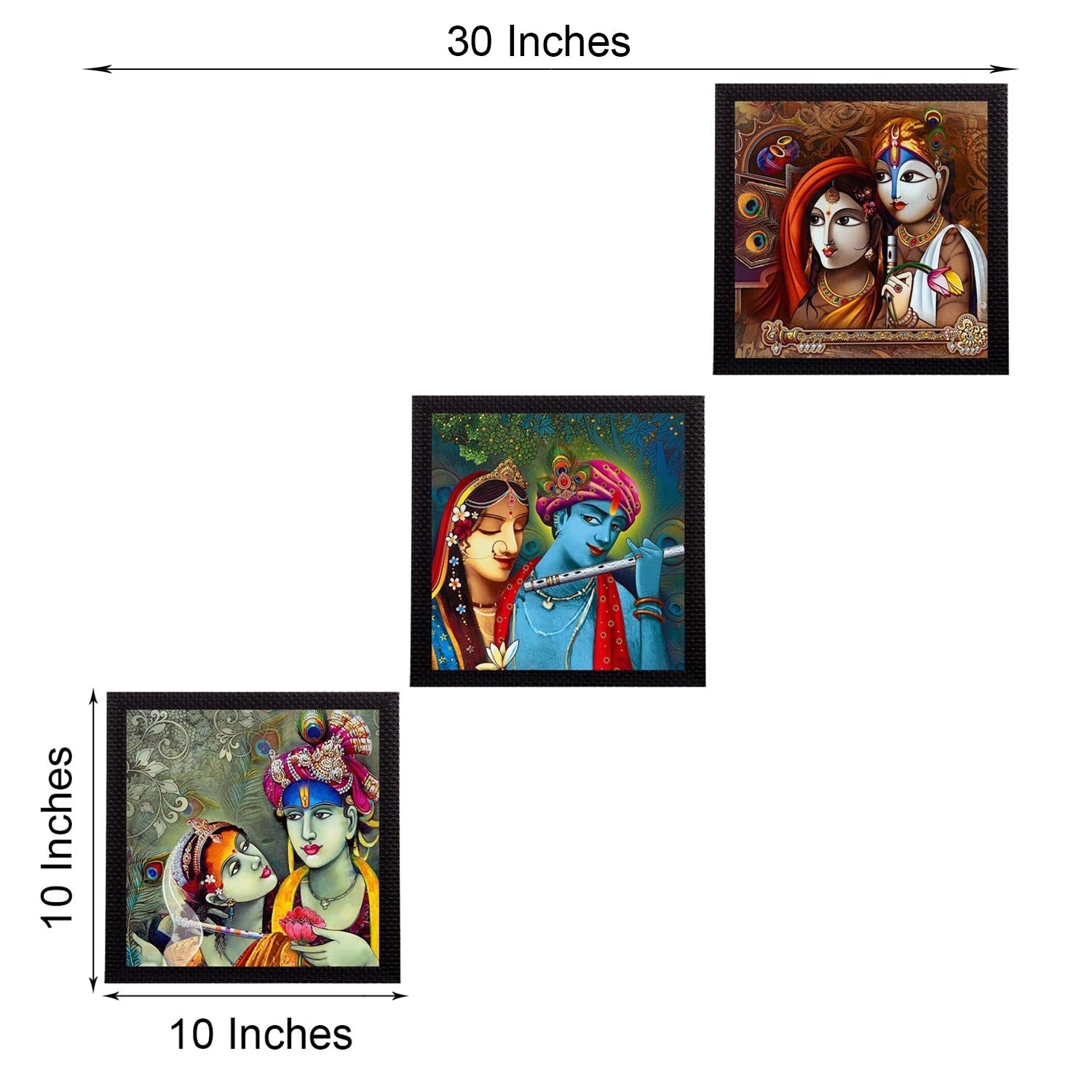 Set Of 3 Radha Krishna Satin Matt Texture UV Art Painting Kafalo