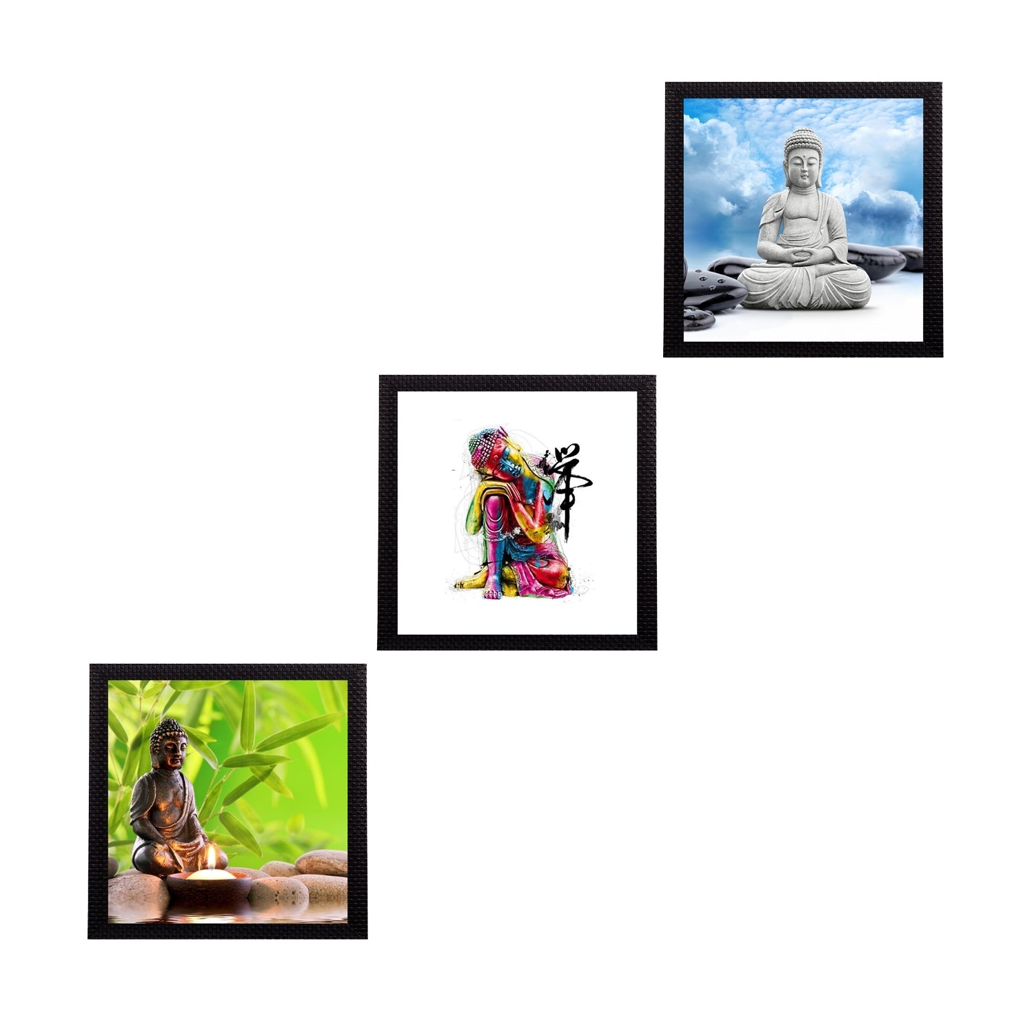 Set Of 3 Meditating Buddha Satin Matt Texture UV Art Painting Kafalo